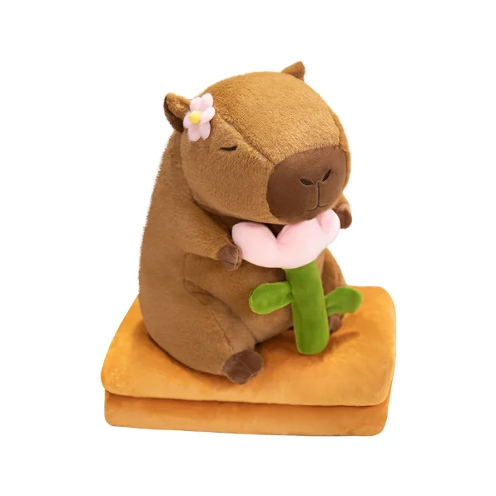 Wholesale 2-in-1 Cute Capybara Cartoon Plush Toy PP Cotton Filling Mesh Lunch Break Blanket Brown Pillow Stuffed Animal Toys - Image 1