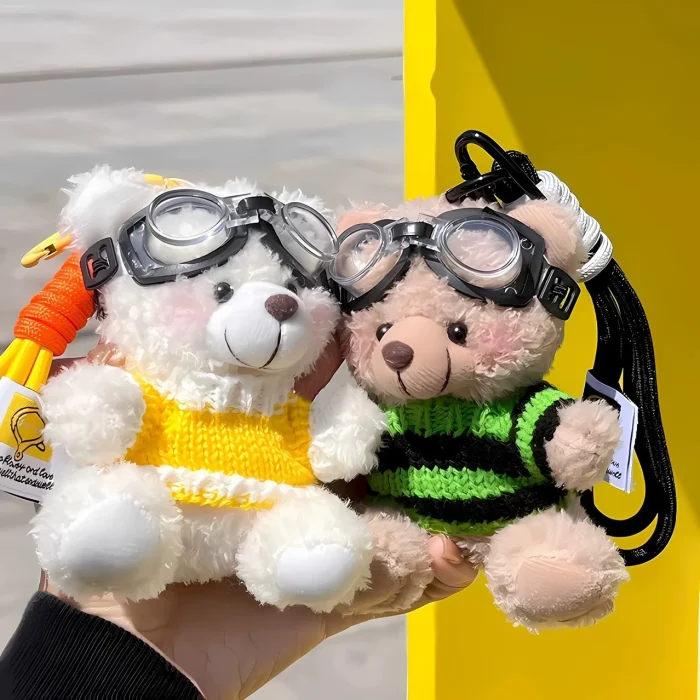Unisex Popular Pilot Bear Plush Pendant Cute Keychain Bag Pendant Gift PP Cotton Filled Dog Doll for Stress Relief - Image 5