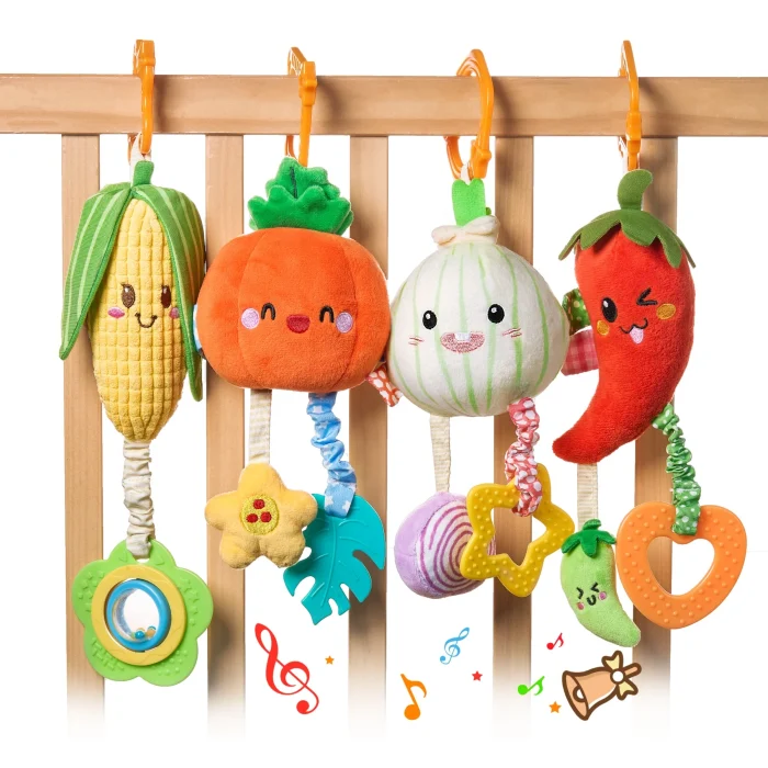 Tumama Kids Vegetables Hanging Rattle Set Plush Pendant Sensory Toy for Crib Soft Baby Soothing Hanging Rattle Stroller Toys - Image 1