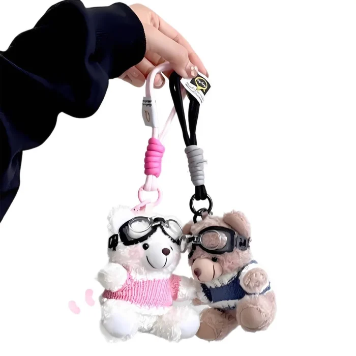 Unisex Popular Pilot Bear Plush Pendant Cute Keychain Bag Pendant Gift PP Cotton Filled Dog Doll for Stress Relief - Image 1