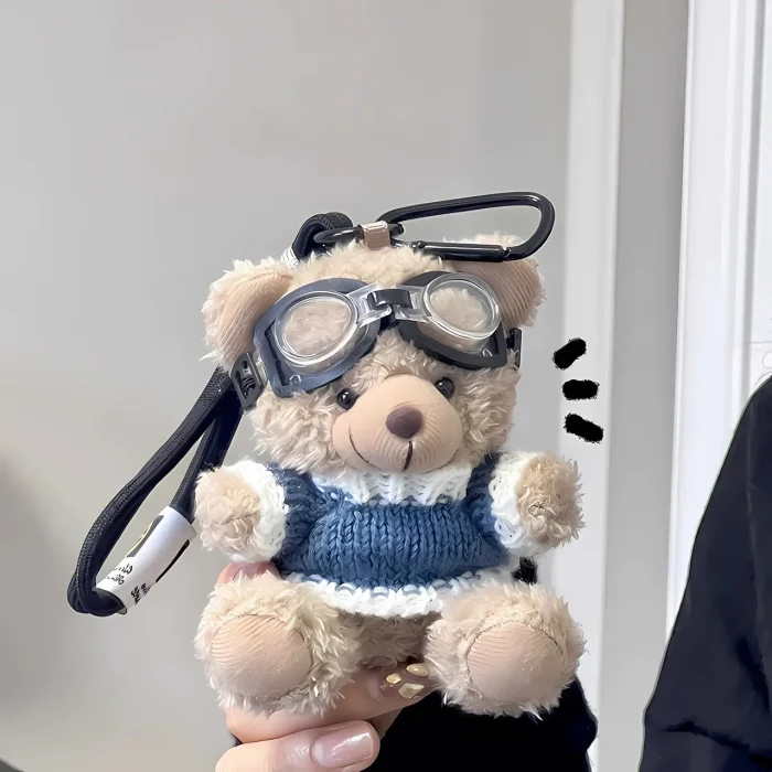 Unisex Popular Pilot Bear Plush Pendant Cute Keychain Bag Pendant Gift PP Cotton Filled Dog Doll for Stress Relief - Image 2